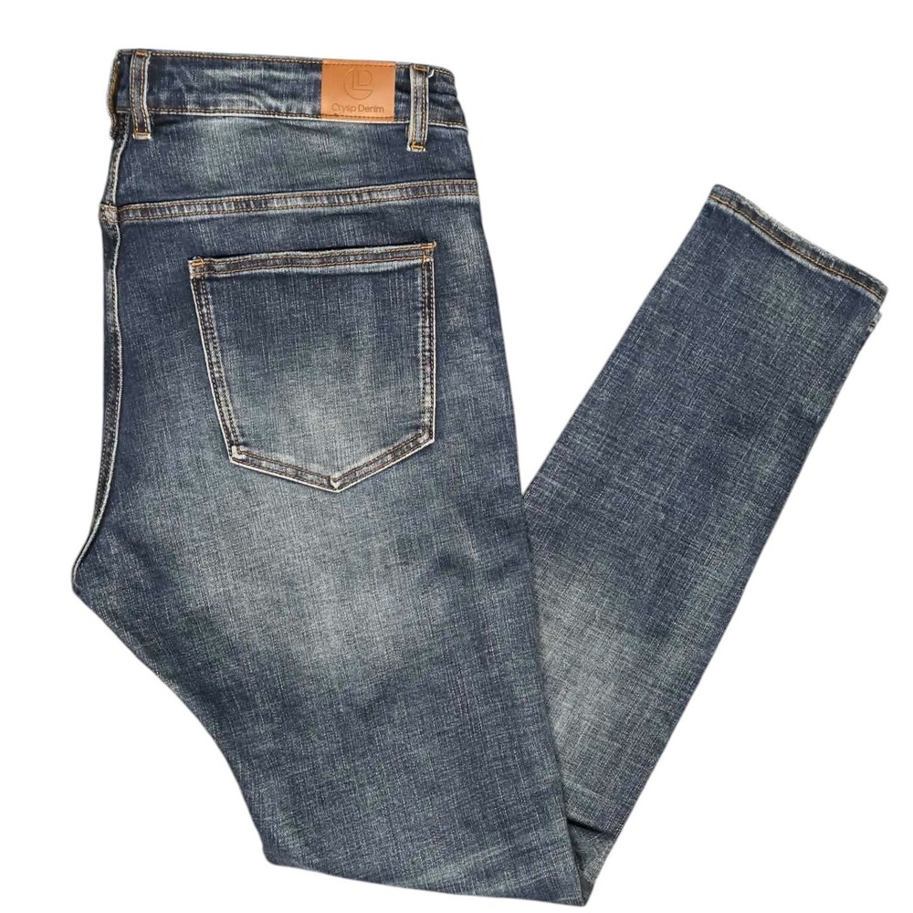 Crysp Denim Mens Distressed Skinny Jeans Dark Wash Ripped 36 X 32